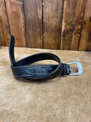 Circle SH Black Diamond Tooled Belt-Belts-WESTERN FASHION ACCESSORIES-Lucky J Boots & More, Women's, Men's, & Kids Western Store Located in Carthage, MO