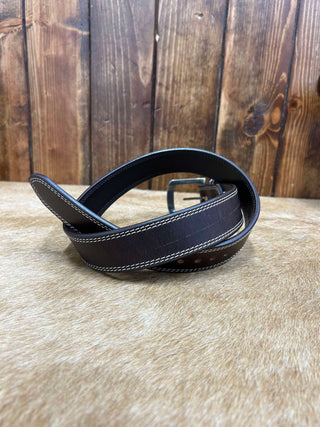 Circle SH Brown Leather Double Stitch Belt-Belts-WESTERN FASHION ACCESSORIES-Lucky J Boots & More, Women's, Men's, & Kids Western Store Located in Carthage, MO