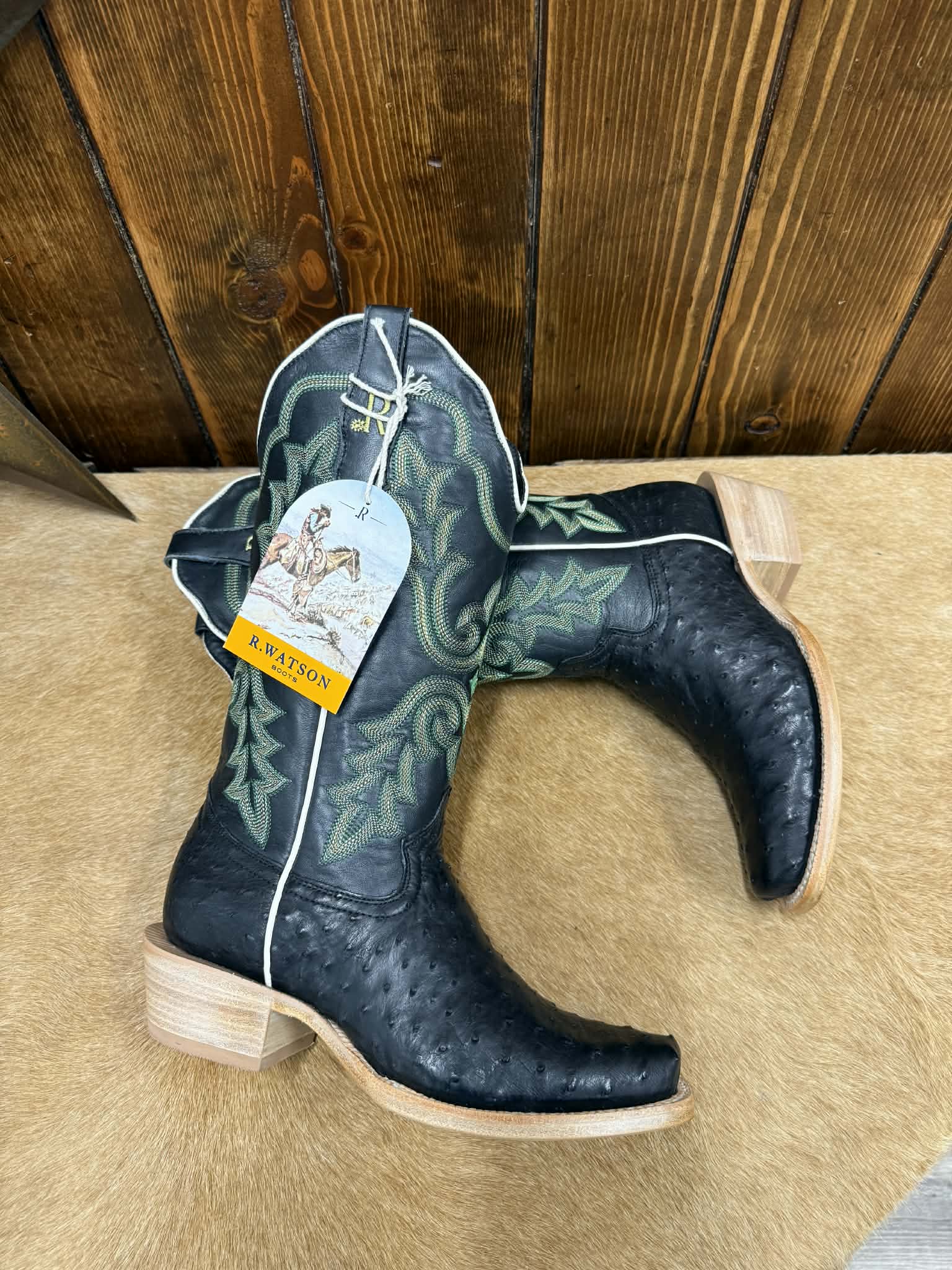 Women's R. Watson Black Full Quill Ostrich Boot-Women's Boots-R. Watson-Lucky J Boots & More, Women's, Men's, & Kids Western Store Located in Carthage, MO