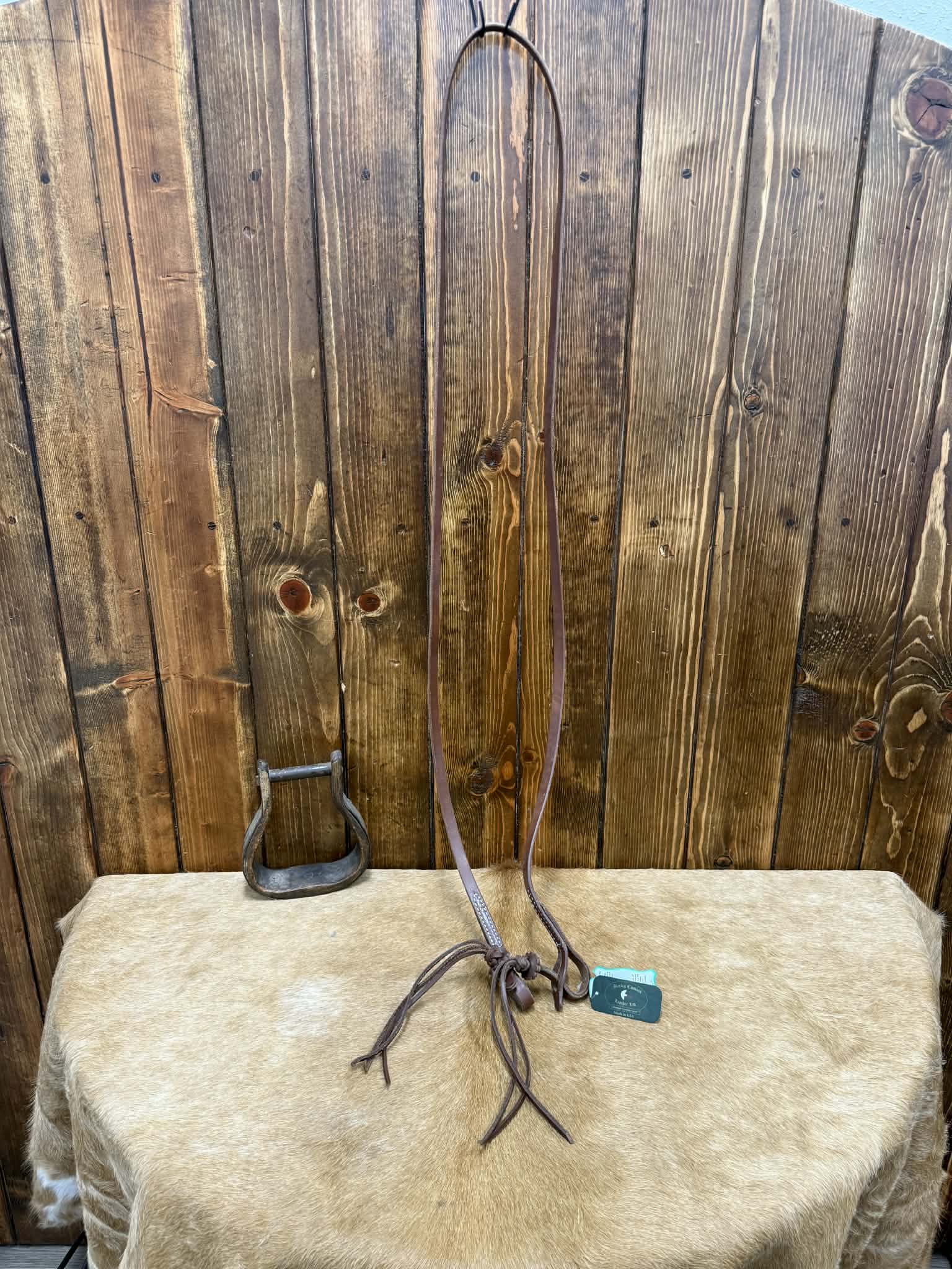 H5085 Oiled Rattlesnake Roper Rein-Reins-Berlin Leather-Lucky J Boots & More, Women's, Men's, & Kids Western Store Located in Carthage, MO