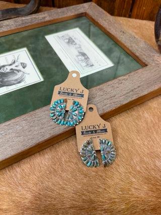 Andi earrings, sterling silver post earrings, MB stamped jewelry, turquoise cluster earrings, authentic Western jewelry, Southwestern style earrings, artisan silver jewelry.
