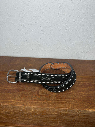 Double J Black Suede & Buck Stitch Belt-Belts-DOUBLE J SADDLERY-Lucky J Boots & More, Women's, Men's, & Kids Western Store Located in Carthage, MO