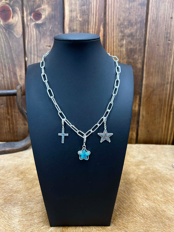 Sterling Silver Charm Necklaces-Necklaces-LJ Turquoise-Lucky J Boots & More, Women's, Men's, & Kids Western Store Located in Carthage, MO
