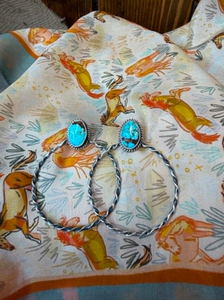 Navajo jewelry, Elouise Kee earrings, turquoise hoop earrings, handmade silver earrings, sterling silver turquoise, Southwestern jewelry, authentic Native American earrings, artisan silver hoops