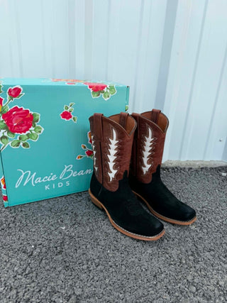 Kids Macie Bean Boots, Black Suede Cowgirl Boots, Youth Western Boots, TK Toe Kids Boots, Children’s Suede Cowboy Boots, Macie Bean Youth Footwear