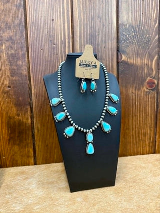 Navajo pearls, turquoise necklace set, western jewelry, southwestern style, turquoise earrings, boho jewelry set, Selah necklace