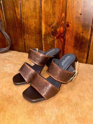 Women's Roper Stella Brown Tooled Leather Sandal