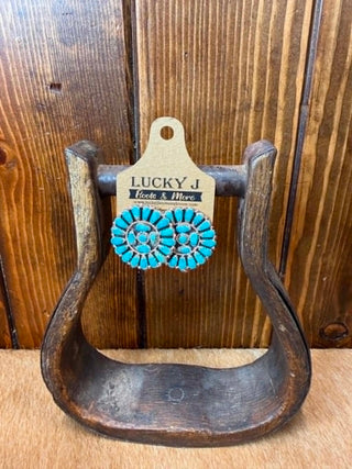 Turquoise cluster earrings, sterling silver jewelry, western earrings, boho turquoise studs, southwest style jewelry, Lakyn earrings, blue stone earrings, handmade western jewelry.