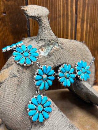Lainey necklace, authentic turquoise necklace, sterling silver jewelry, Southwestern statement necklace, turquoise cluster necklace, handcrafted silver jewelry, boho turquoise pendant.