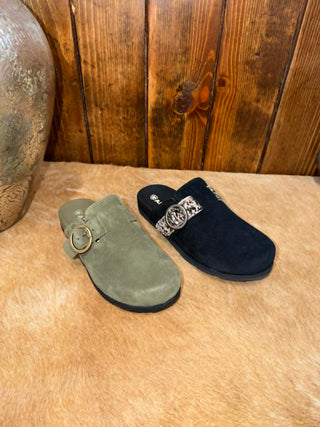Ariat country mule, women's western mules, casual slip-on shoes, Ariat comfort footwear, buckled mule shoes, western lifestyle shoes, stylish flat mules.