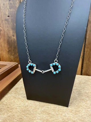 Giddy Up Turquoise Snaffle Bit Necklace - Lucky J Boots & More