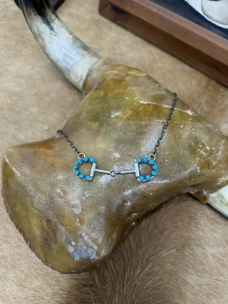 Giddy Up Turquoise Snaffle Bit Necklace - Lucky J Boots & More