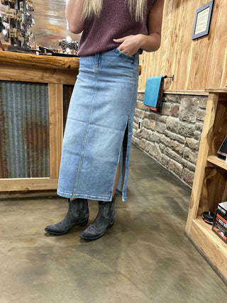 Hidden Holly Denim Midi Skirt-Women's Denim-HIDDEN-Lucky J Boots & More, Women's, Men's, & Kids Western Store Located in Carthage, MO