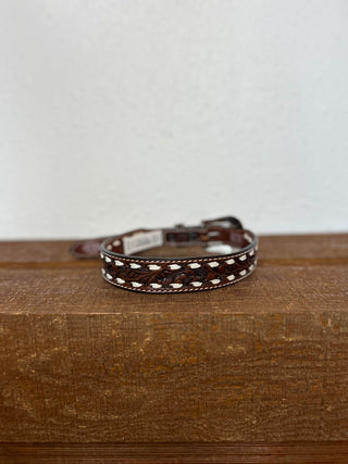 Kids Brown Floral Tooled Belt with White Buck Stitch-Kids Belts-M & F Western Products-Lucky J Boots & More, Women's, Men's, & Kids Western Store Located in Carthage, MO