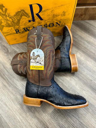 Men's R. Watson Black Full Quill Ostrich Boot-Men's Boots-R. Watson-Lucky J Boots & More, Women's, Men's, & Kids Western Store Located in Carthage, MO