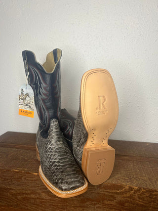 Men's R. Watson Grey Sueded Python Boot-Men's Boots-R. Watson-Lucky J Boots & More, Women's, Men's, & Kids Western Store Located in Carthage, MO