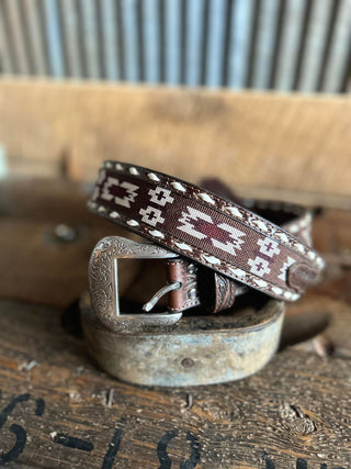 N210002702 Nacona Burgundy Aztec Belt-Belts-M & F Western Products-Lucky J Boots & More, Women's, Men's, & Kids Western Store Located in Carthage, MO