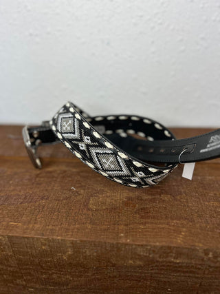Nocona Black Floral Tooled and Beaded Belt with White Buck Stitch-Belts-M & F Western Products-Lucky J Boots & More, Women's, Men's, & Kids Western Store Located in Carthage, MO