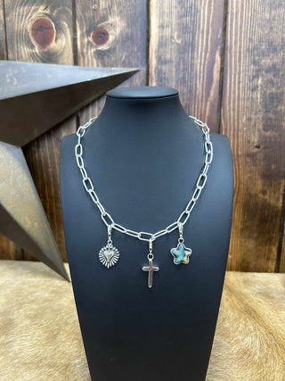 Sterling Silver Charm Necklaces-Necklaces-LJ Turquoise-Lucky J Boots & More, Women's, Men's, & Kids Western Store Located in Carthage, MO