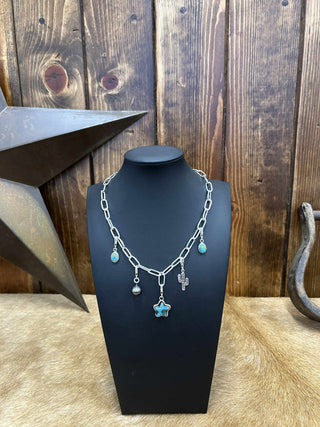 Sterling Silver Charm Necklaces-Necklaces-LJ Turquoise-Lucky J Boots & More, Women's, Men's, & Kids Western Store Located in Carthage, MO