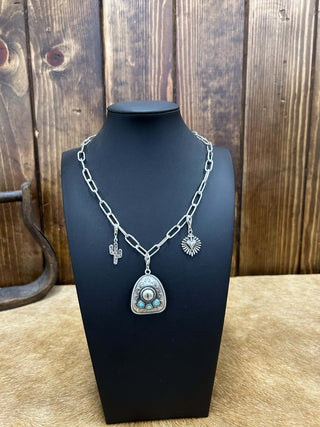 Sterling Silver Charm Necklaces-Necklaces-LJ Turquoise-Lucky J Boots & More, Women's, Men's, & Kids Western Store Located in Carthage, MO