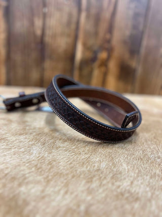 Texas Saddlery Chocolate Waffle Tooled Belt-Belts-Texas Saddlery-Lucky J Boots & More, Women's, Men's, & Kids Western Store Located in Carthage, MO