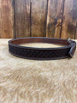 Texas Saddlery Chocolate Waffle Tooled Belt-Belts-Texas Saddlery-Lucky J Boots & More, Women's, Men's, & Kids Western Store Located in Carthage, MO