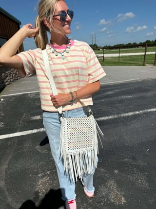 The Peggy Crossbody by Kurtmen | Luxury Studded Leather Fringe Bag - Lucky J Boots & More