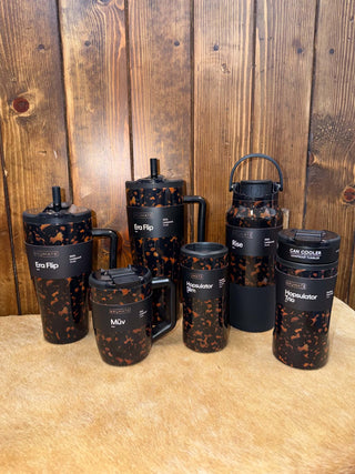 BruMate Tortoise Shell, insulated tumblers, leakproof coffee mug, stylish can cooler, BruMate Era Flip, luxury drinkware, chic water bottles, tortoise shell pattern.