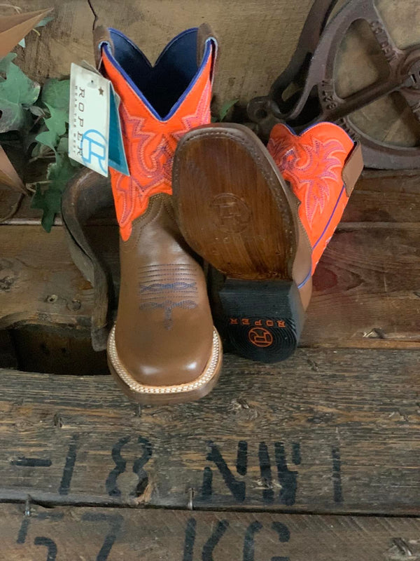 Roper Little Kid Tan and Orange Cowboy Boot-Kids Boots-Roper-Lucky J Boots & More, Women's, Men's, & Kids Western Store Located in Carthage, MO