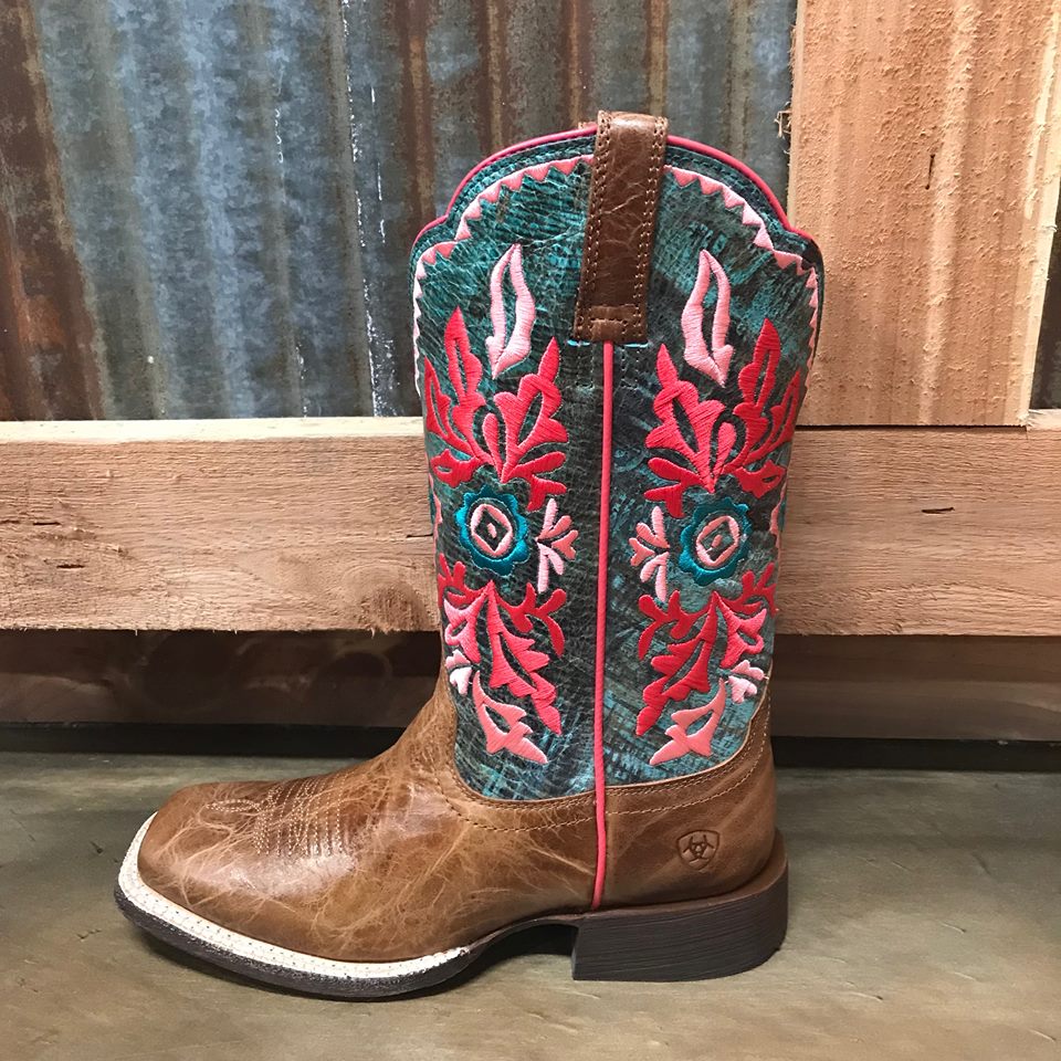Ariat Western Magnolia Embroidered Cool Blue Square Toe Boots-Women's Boots-Ariat-Lucky J Boots & More, Women's, Men's, & Kids Western Store Located in Carthage, MO