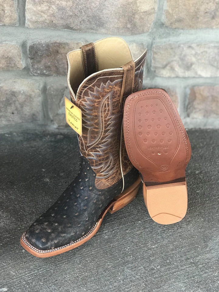 Men's Ariat Showman Full Quill Ostrich Square Toe Boot-Men's Boots-Ariat-Lucky J Boots & More, Women's, Men's, & Kids Western Store Located in Carthage, MO