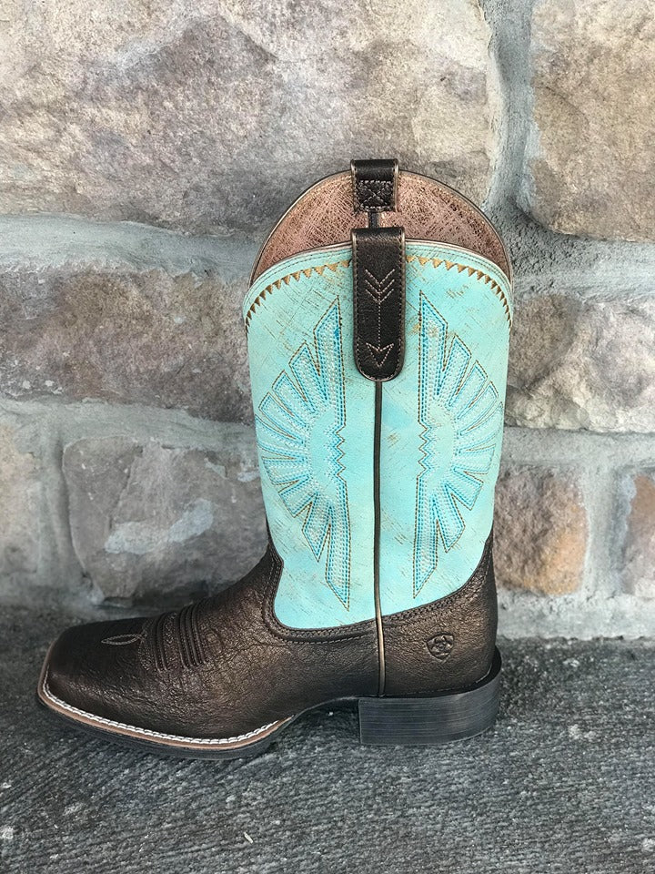 Ariat Women's Round Up Rio Dark Bronze & Jade Square Toe Boot-Women's Boots-Ariat-Lucky J Boots & More, Women's, Men's, & Kids Western Store Located in Carthage, MO