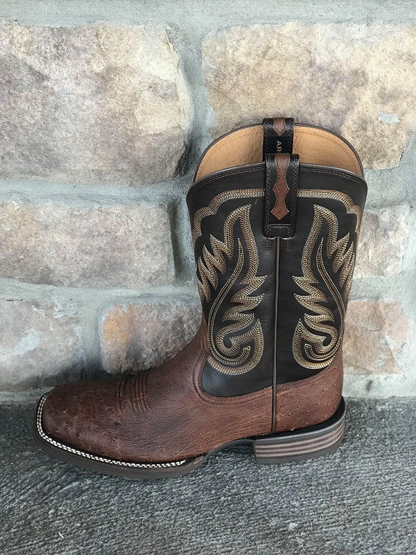 Men's Ariat Promotor Brown Smooth Quill Ostrich Square Toe Boot-Men's Boots-Ariat-Lucky J Boots & More, Women's, Men's, & Kids Western Store Located in Carthage, MO