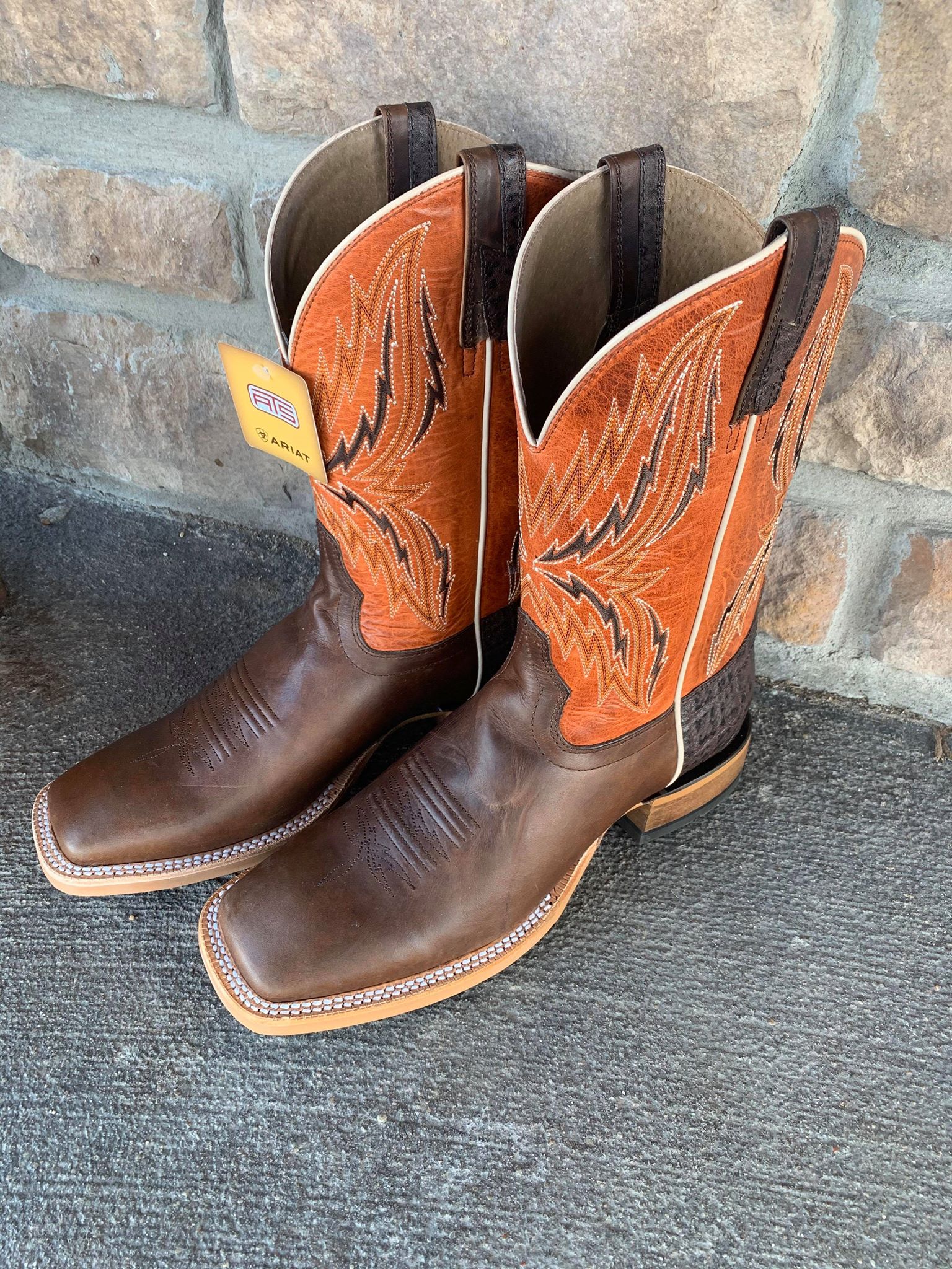 Men's Ariat Arena Rebound Boot in Chocolate/Rave Orange-Men's Boots-Ariat-Lucky J Boots & More, Women's, Men's, & Kids Western Store Located in Carthage, MO