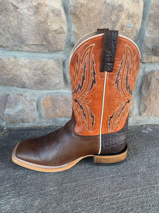 Men's Ariat Arena Rebound Boot in Chocolate/Rave Orange-Men's Boots-Ariat-Lucky J Boots & More, Women's, Men's, & Kids Western Store Located in Carthage, MO