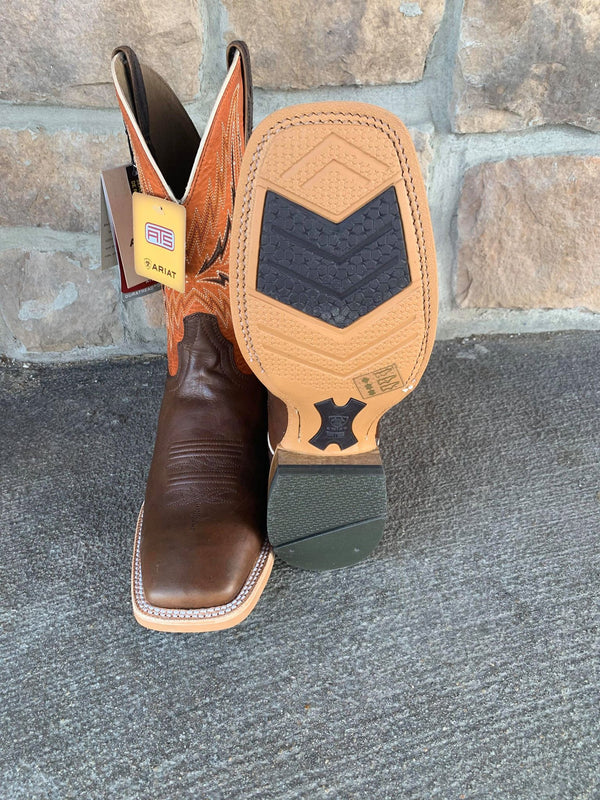 Men's Ariat Arena Rebound Boot in Chocolate/Rave Orange-Men's Boots-Ariat-Lucky J Boots & More, Women's, Men's, & Kids Western Store Located in Carthage, MO