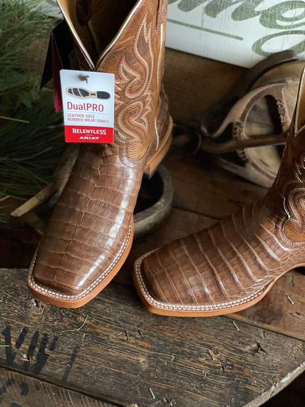 Relentless Ariat Denton Natural Caiman Belly Boots-Men's Boots-Ariat-Lucky J Boots & More, Women's, Men's, & Kids Western Store Located in Carthage, MO