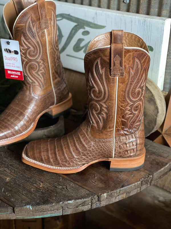Relentless Ariat Denton Natural Caiman Belly Boots-Men's Boots-Ariat-Lucky J Boots & More, Women's, Men's, & Kids Western Store Located in Carthage, MO
