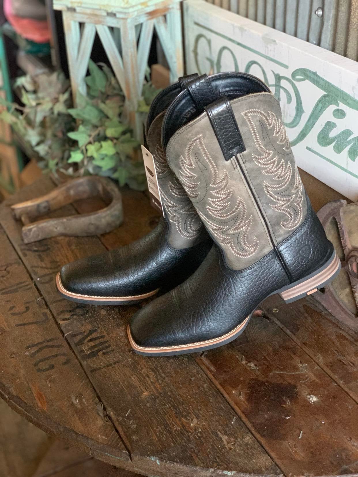 Mens Ariat Everlite Countdown Square Toe Boots in Black / Slate Grey-Men's Boots-Ariat-Lucky J Boots & More, Women's, Men's, & Kids Western Store Located in Carthage, MO