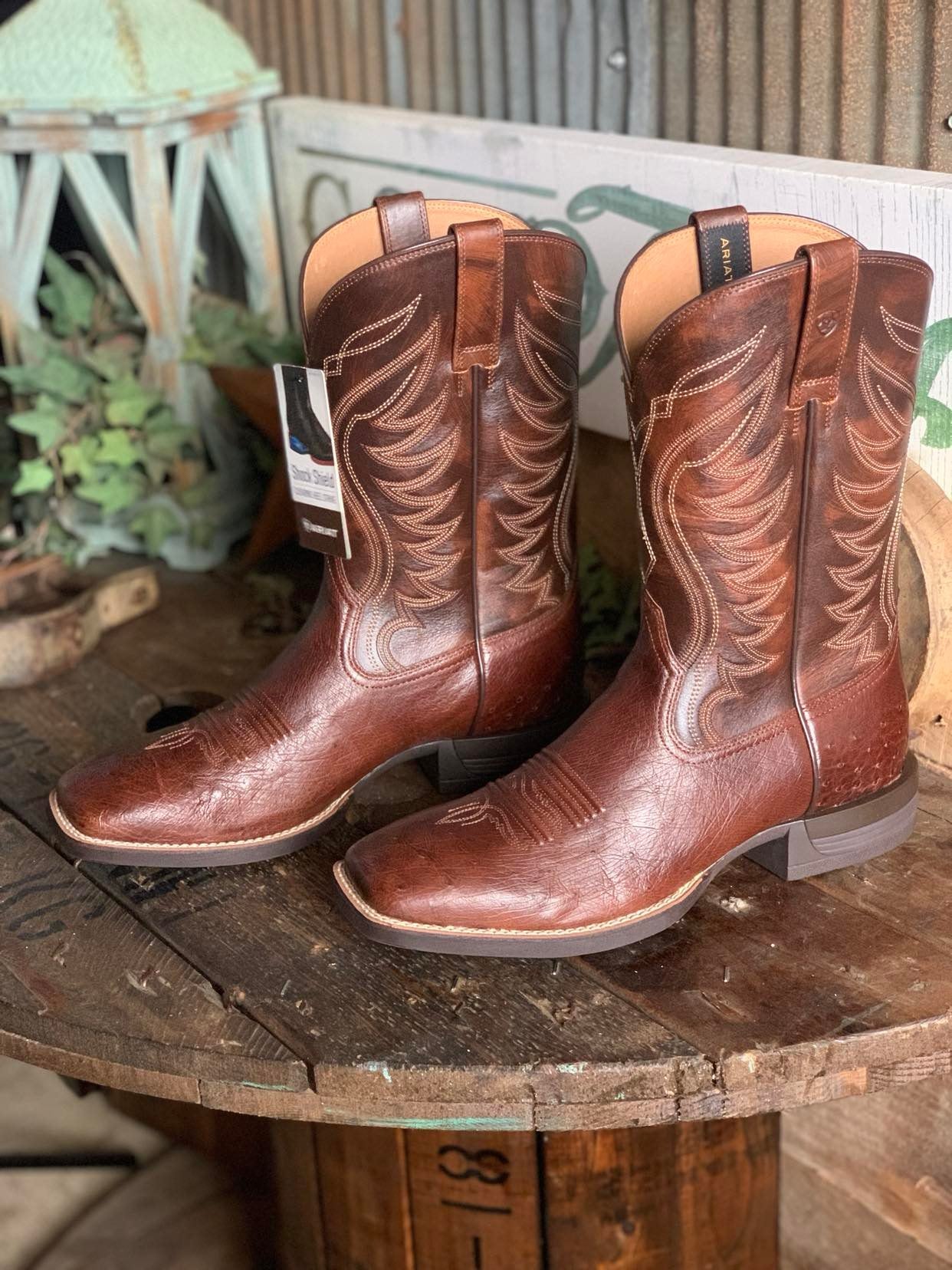 Mens Ariat Reckoning Dark Tabac Smooth Quill Ostrich / Nut Brown Square Toe Boots-Men's Boots-Ariat-Lucky J Boots & More, Women's, Men's, & Kids Western Store Located in Carthage, MO