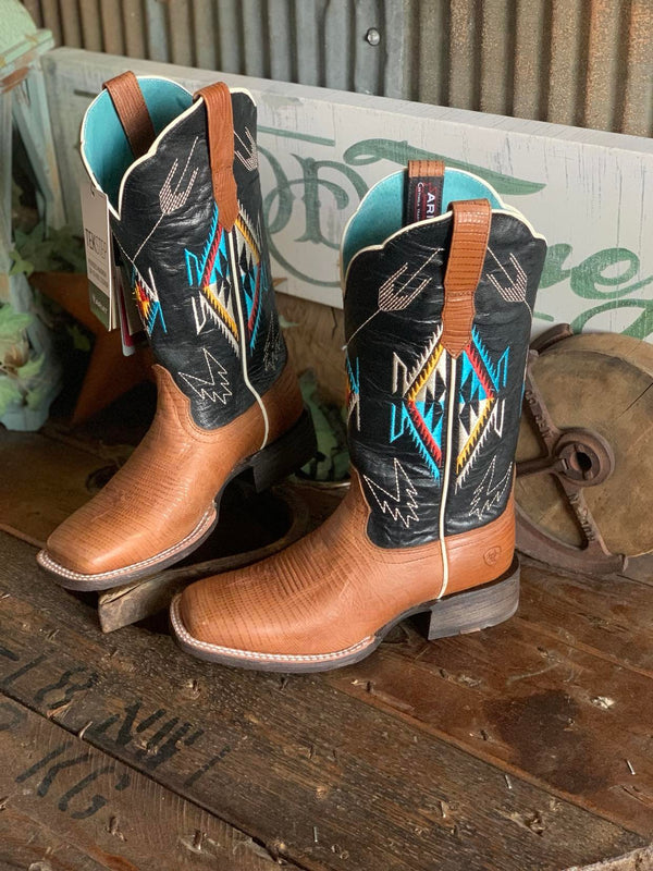Womens Ariat Frontier Chimayo Square Toe Boot in Kona Brown / Ancient Black Print-Women's Boots-Ariat-Lucky J Boots & More, Women's, Men's, & Kids Western Store Located in Carthage, MO