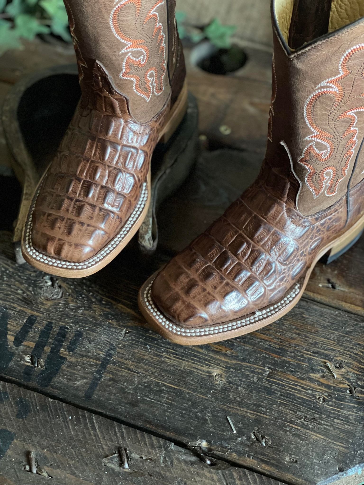 Kids AB Chocolate Nile Croc Print Boots-Kids Boots-Anderson Bean-Lucky J Boots & More, Women's, Men's, & Kids Western Store Located in Carthage, MO