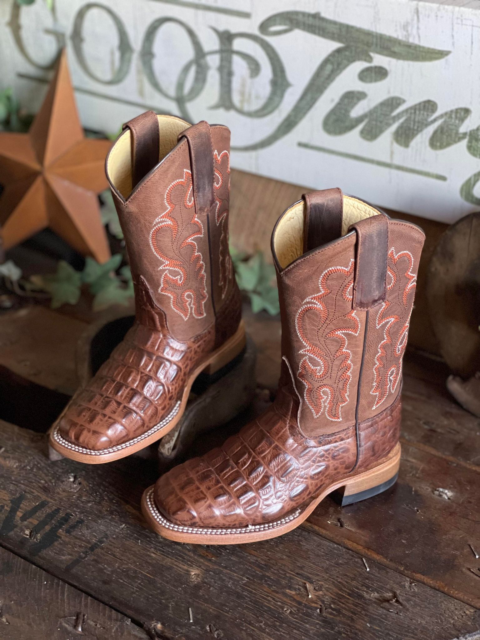 Kids AB Chocolate Nile Croc Print Boots-Kids Boots-Anderson Bean-Lucky J Boots & More, Women's, Men's, & Kids Western Store Located in Carthage, MO