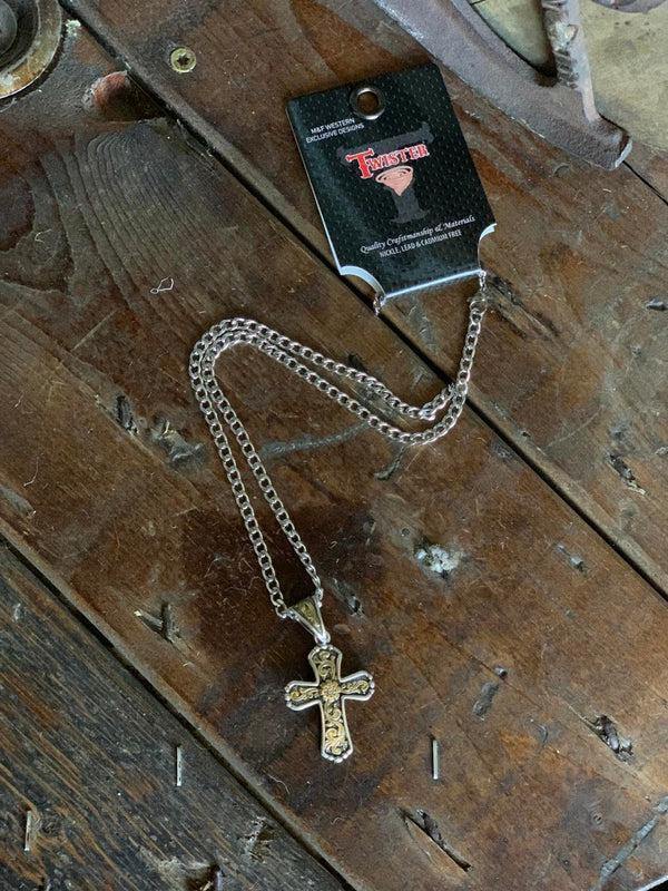 Twister Men's Silver with Ornate Cross Necklace - 32120-Necklaces-M & F Western Products-Lucky J Boots & More, Women's, Men's, & Kids Western Store Located in Carthage, MO