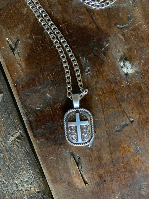 Twister Men's Silver Cross Necklace-Necklaces-M & F Western Products-Lucky J Boots & More, Women's, Men's, & Kids Western Store Located in Carthage, MO