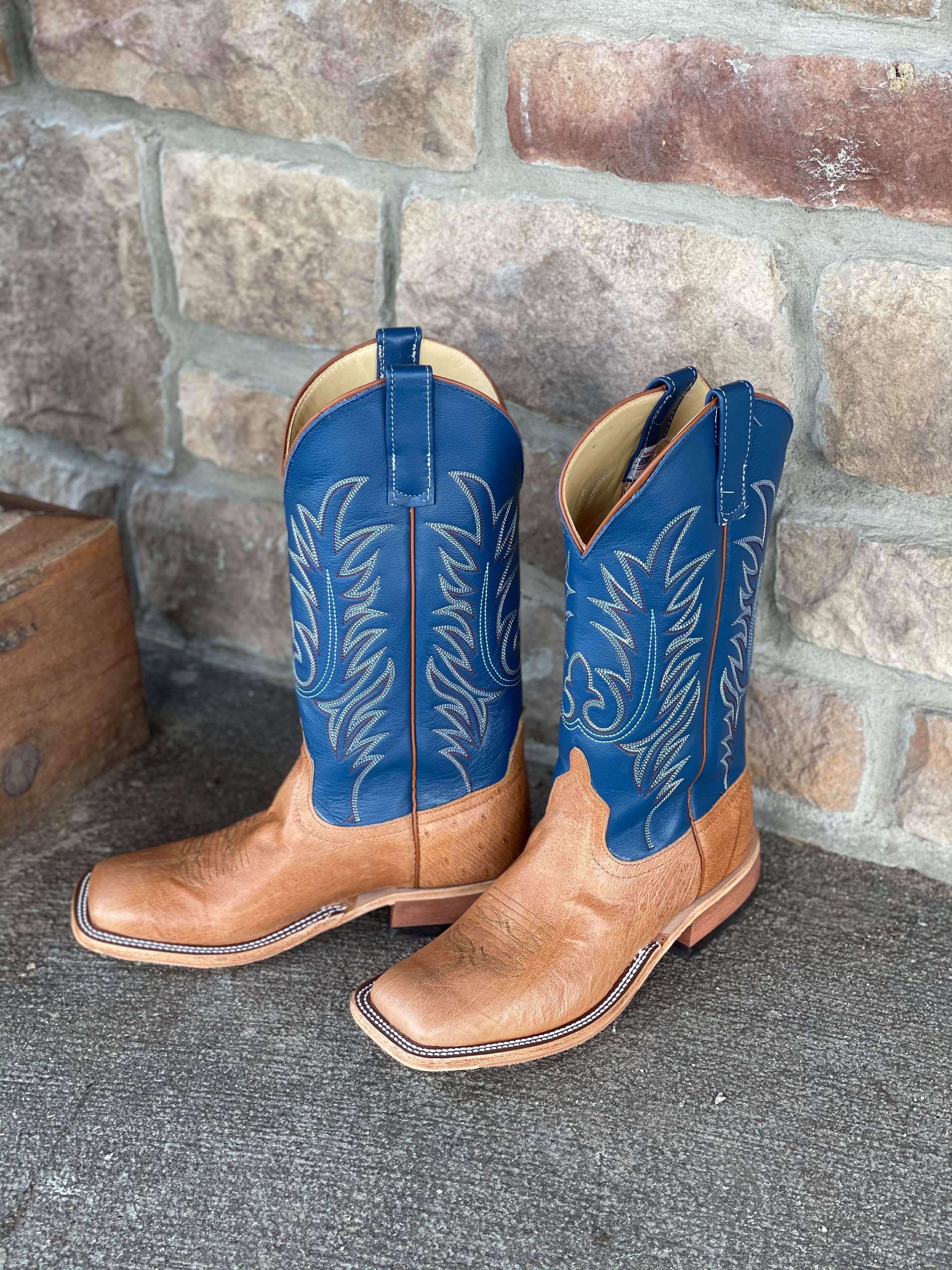 AB Men's Cognac Mad Dog Smooth Ostrich Square Toe-Men's Boots-Anderson Bean-Lucky J Boots & More, Women's, Men's, & Kids Western Store Located in Carthage, MO