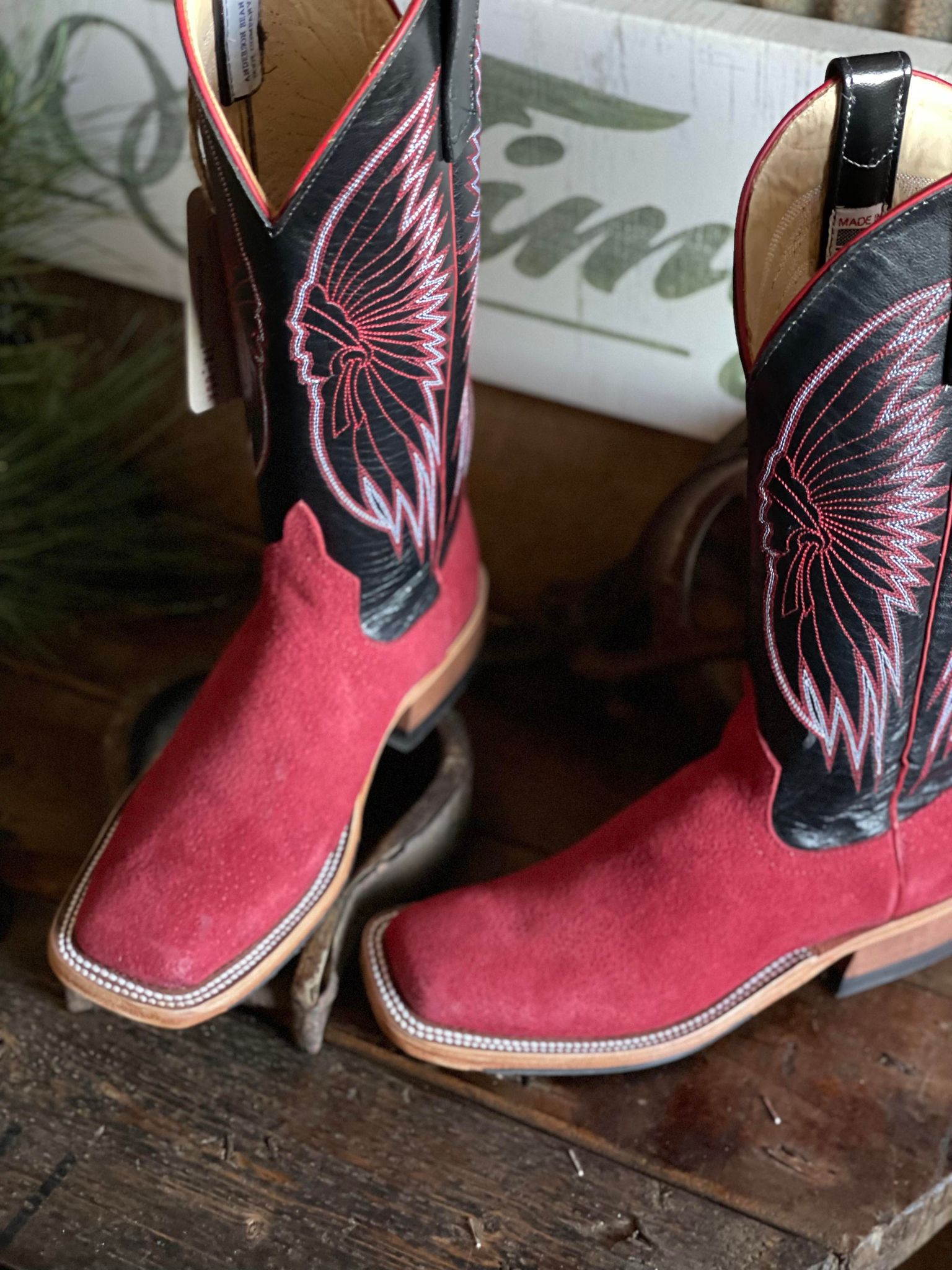 AB Women's Firebird Red Suede Square Toe-Women's Boots-Anderson Bean-Lucky J Boots & More, Women's, Men's, & Kids Western Store Located in Carthage, MO