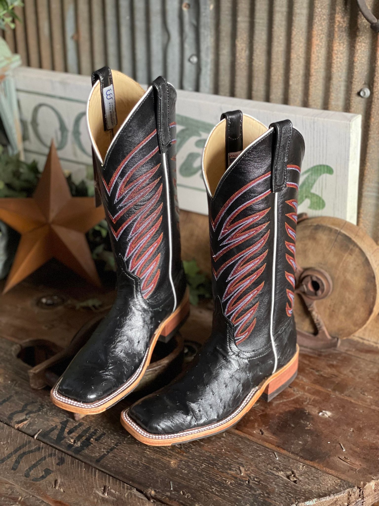 AB Women's Black Ostrich Full Quill-Women's Boots-Anderson Bean-Lucky J Boots & More, Women's, Men's, & Kids Western Store Located in Carthage, MO