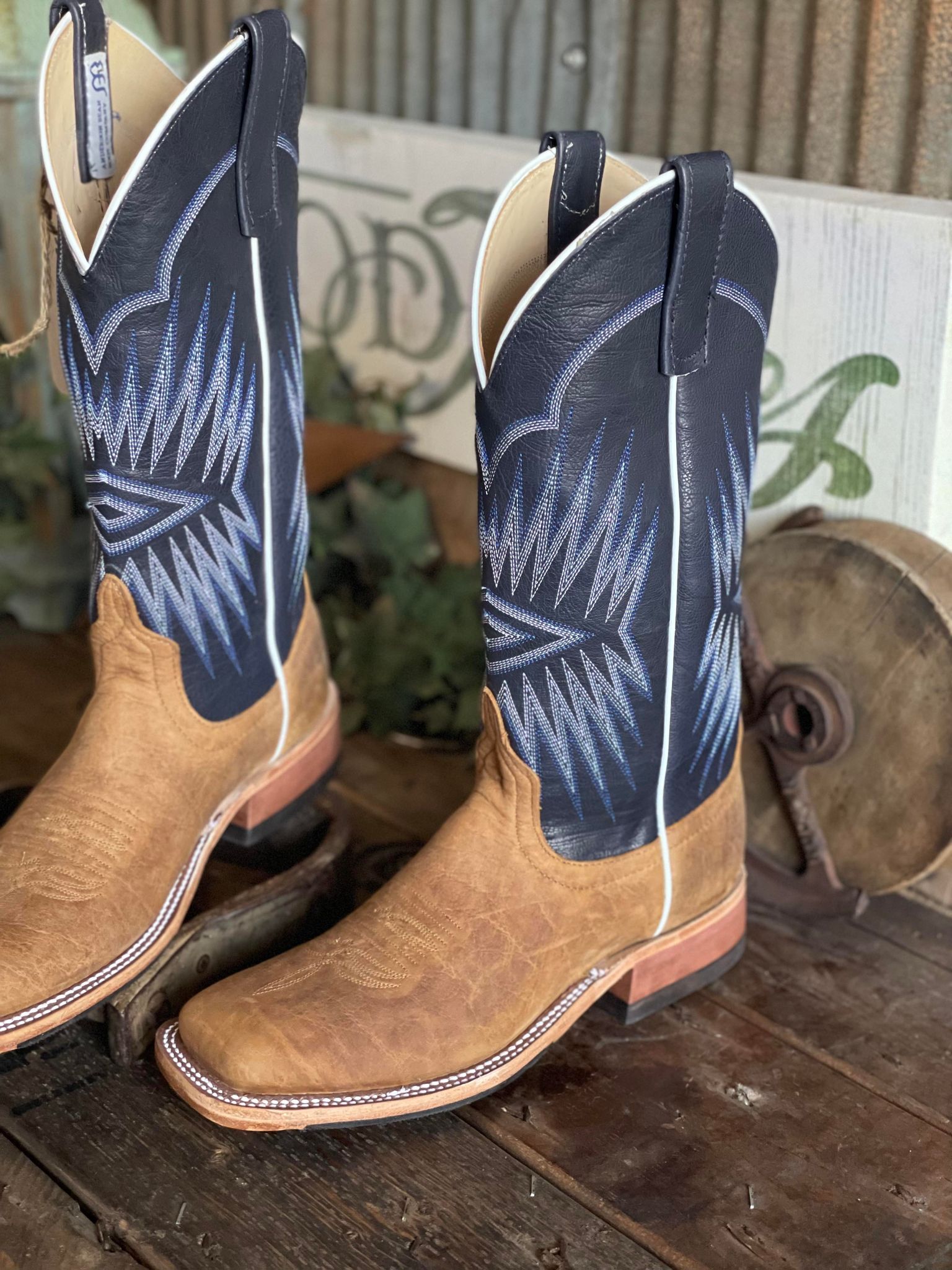 AB Women's Natural Brahma Bison Square Toe Boot-Women's Boots-Anderson Bean-Lucky J Boots & More, Women's, Men's, & Kids Western Store Located in Carthage, MO